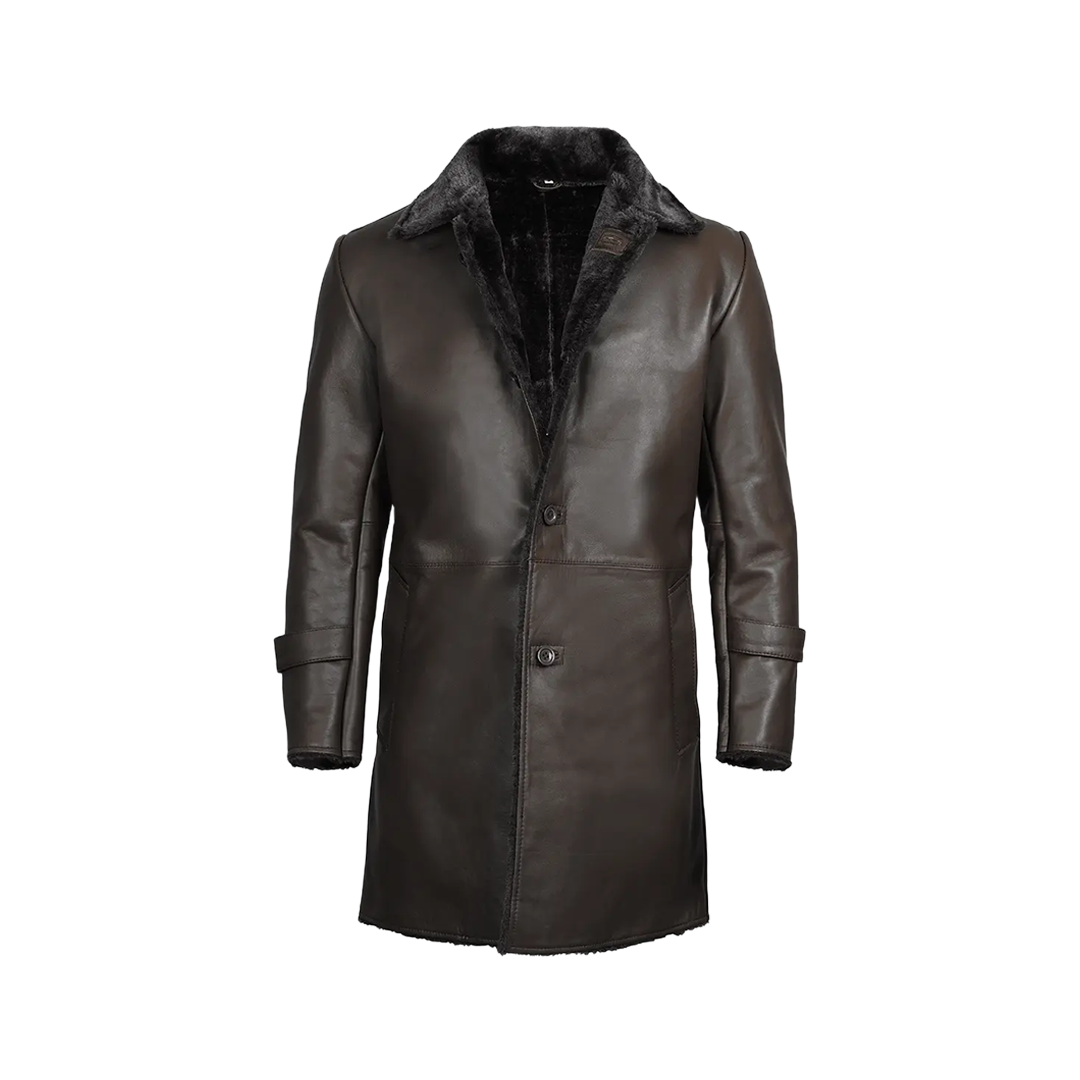 Men's Dark Brown Real Leather Shearling Coat