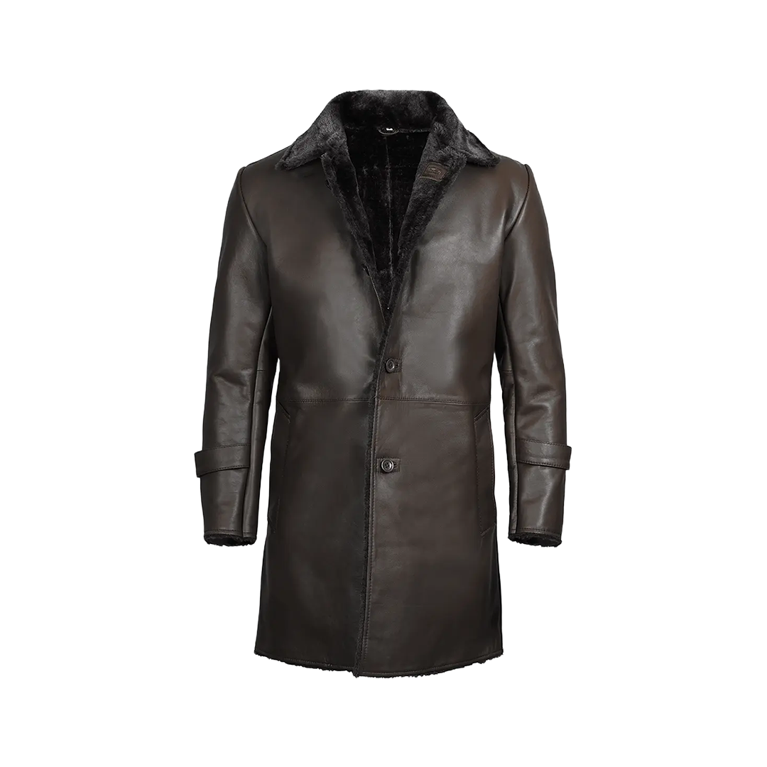 Men's Dark Brown Real Leather Shearling Coat
