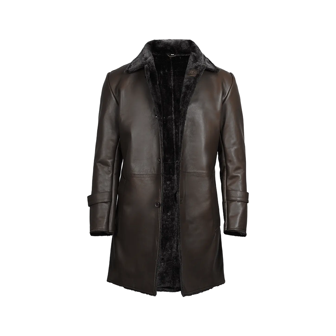 Men's Dark Brown Real Leather Shearling Coat
