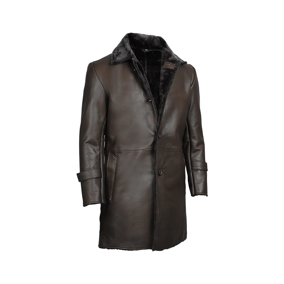 Men's Dark Brown Real Leather Shearling Coat