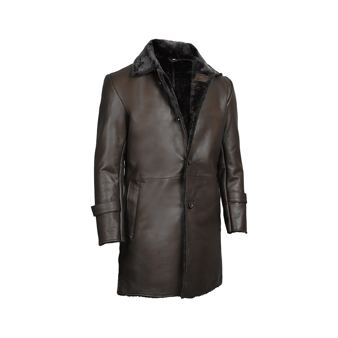 Men's Dark Brown Real Leather Shearling Coat