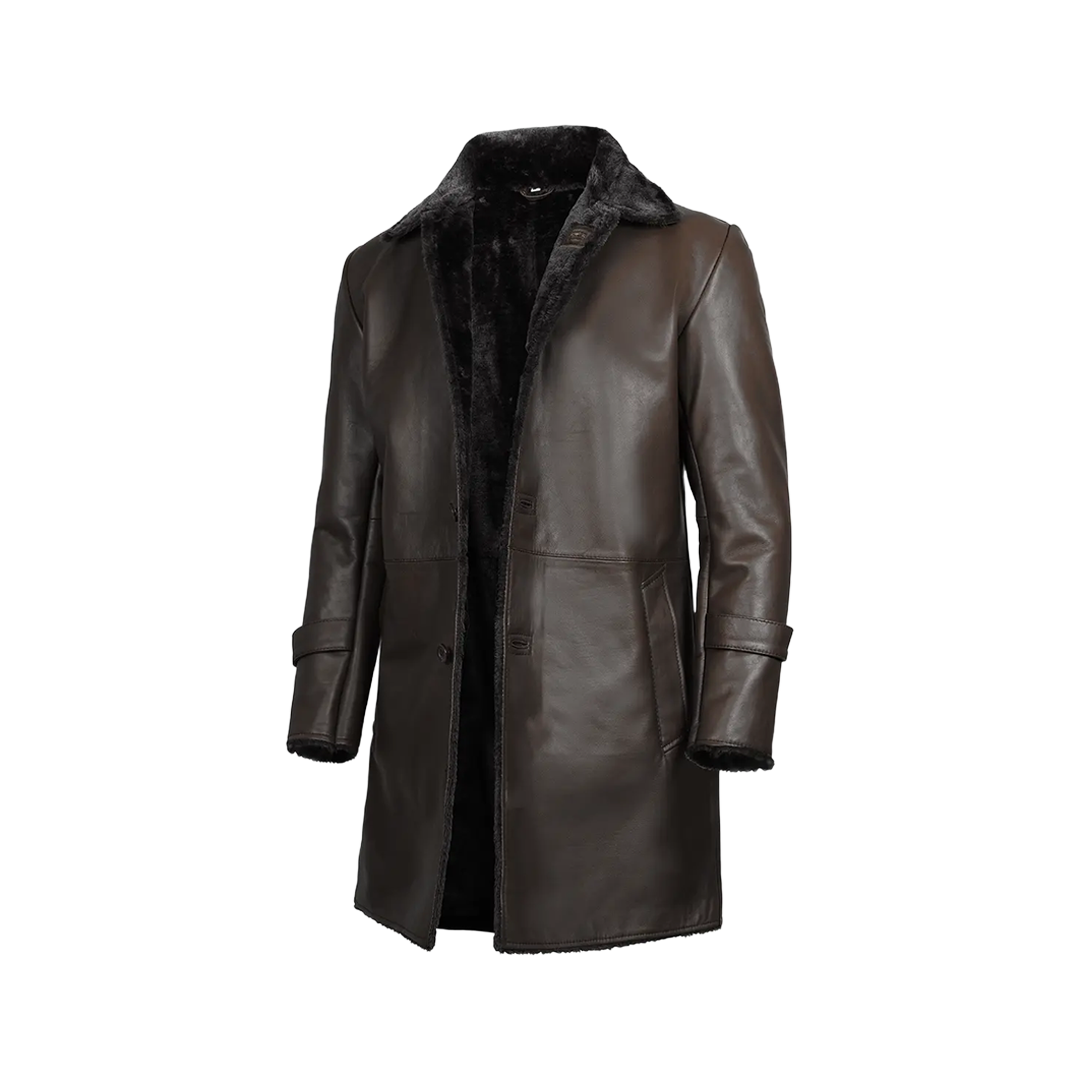 Men's Dark Brown Real Leather Shearling Coat