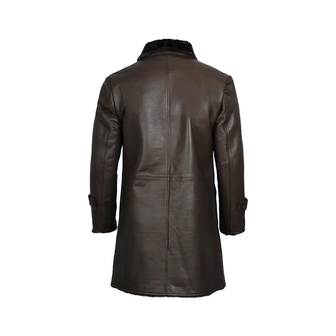 Men's Dark Brown Real Leather Shearling Coat