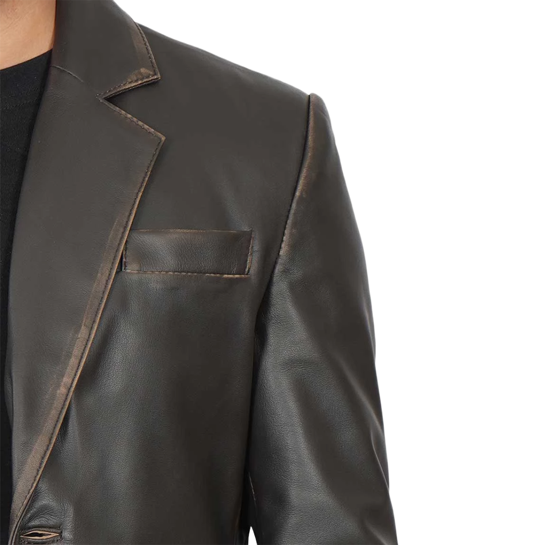 Men's Dark Brown Rub Off Leather Blazer