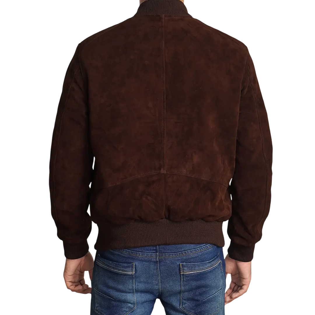 Men's Dark Brown Suede Bomber Jacket