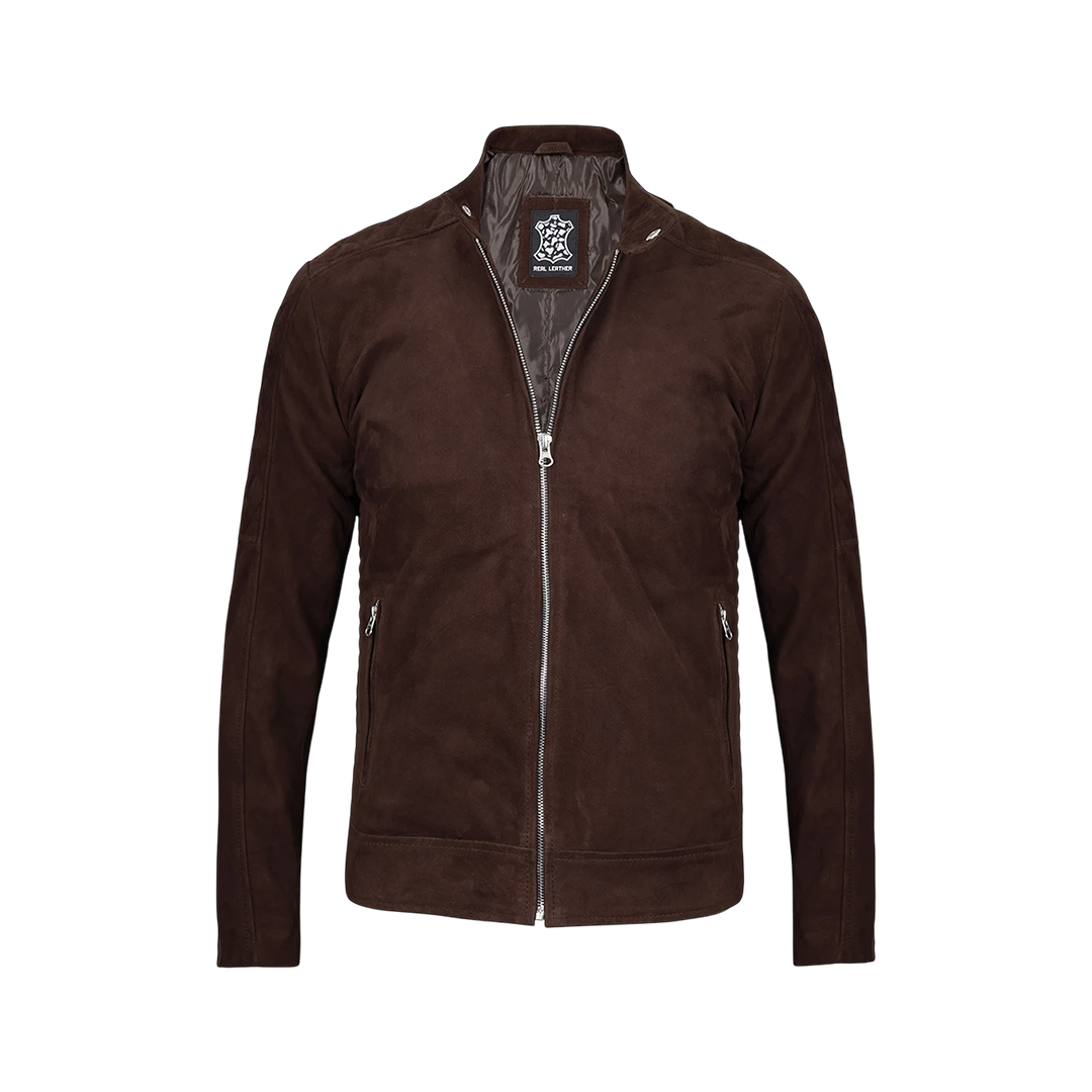 Men's Dark Brown Suede Jacket — Cafe Racer Style