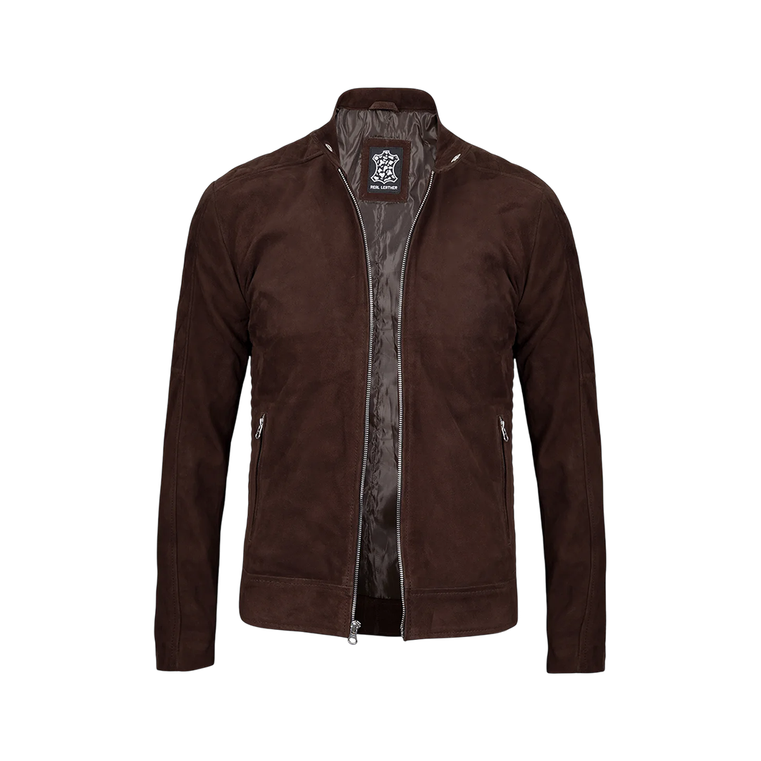 Men's Dark Brown Suede Jacket — Cafe Racer Style
