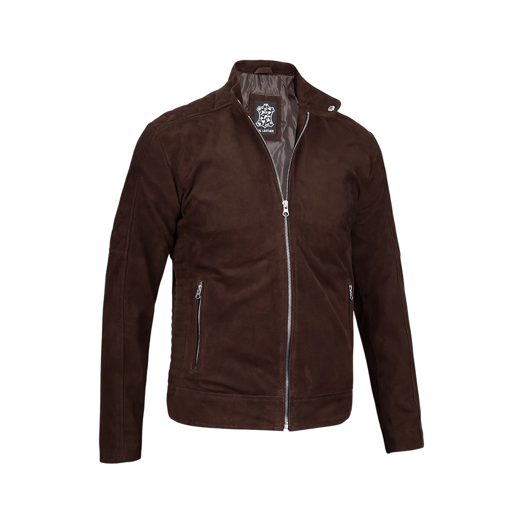 Men's Dark Brown Suede Jacket — Cafe Racer Style
