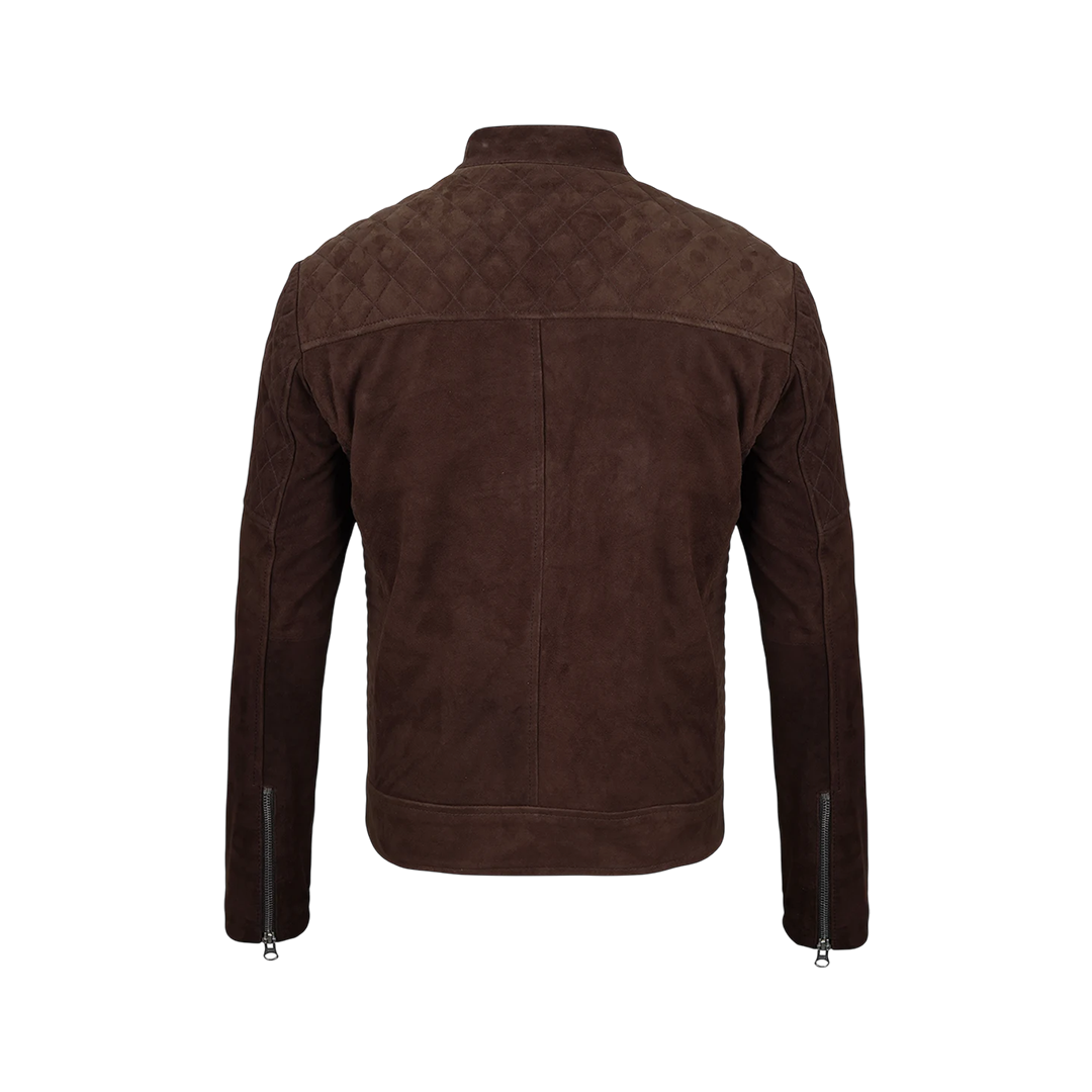 Men's Dark Brown Suede Jacket — Cafe Racer Style