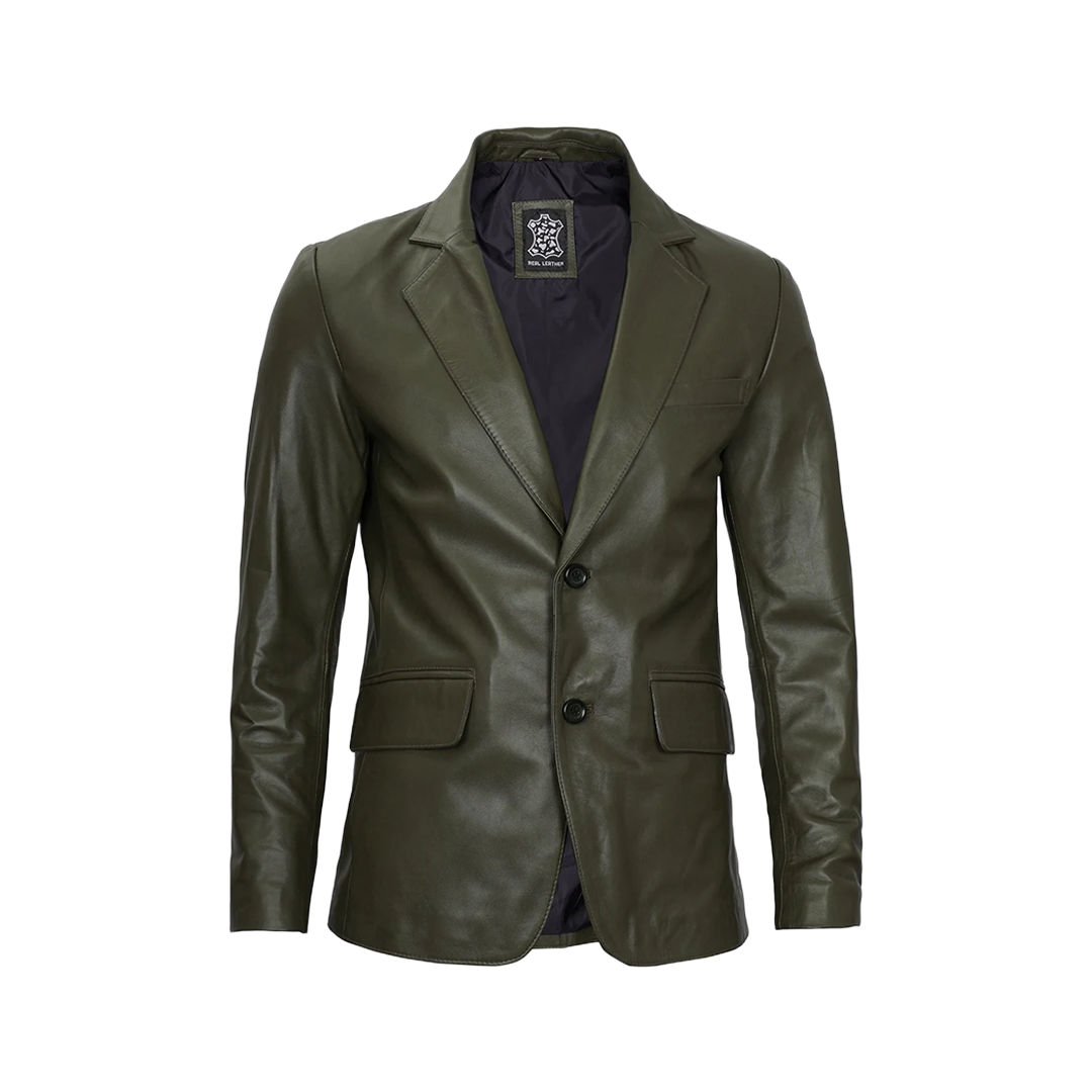 Men's Dark Green Blazer Real Leather Jacket