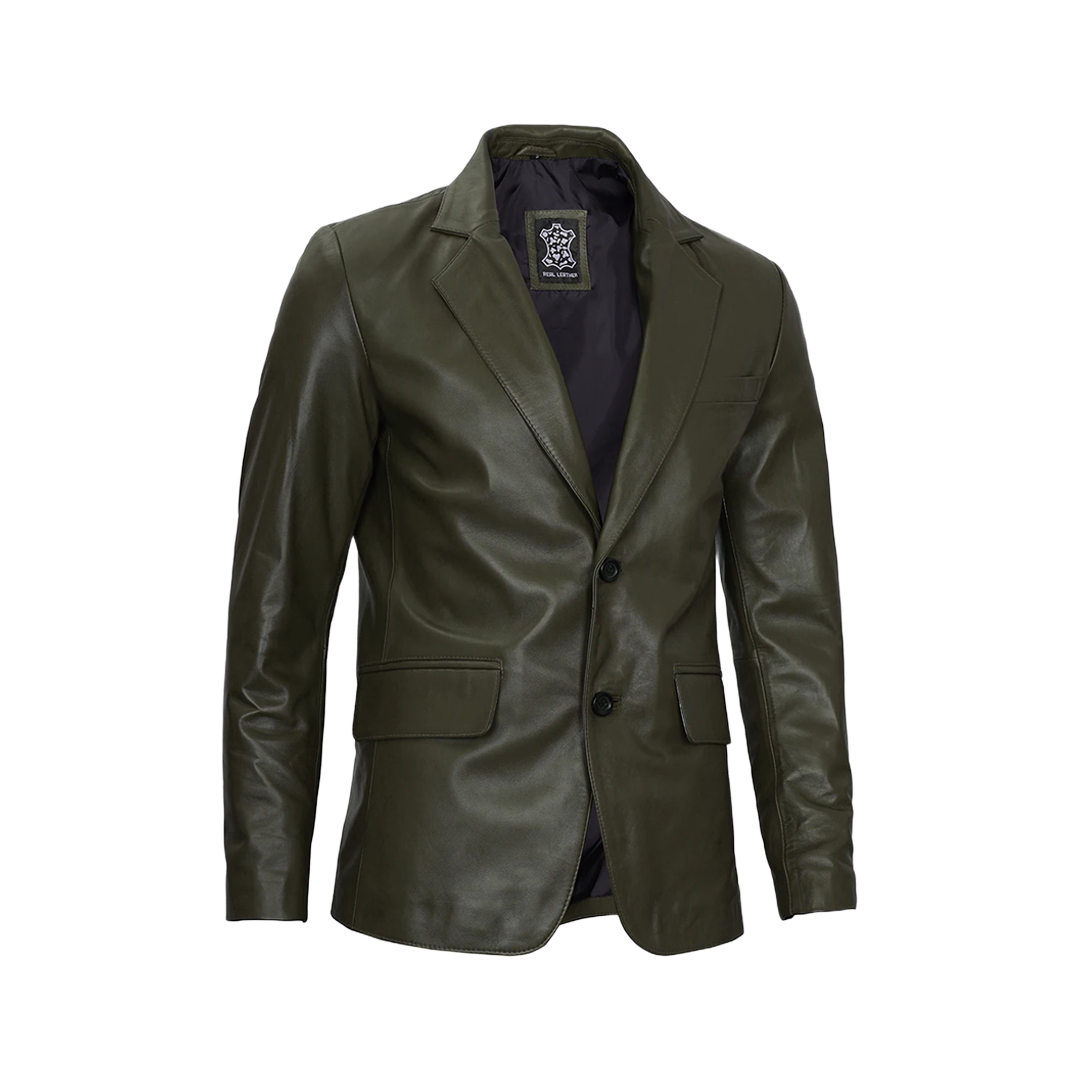 Men's Dark Green Blazer Real Leather Jacket