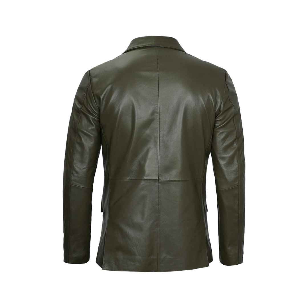 Men's Dark Green Blazer Real Leather Jacket