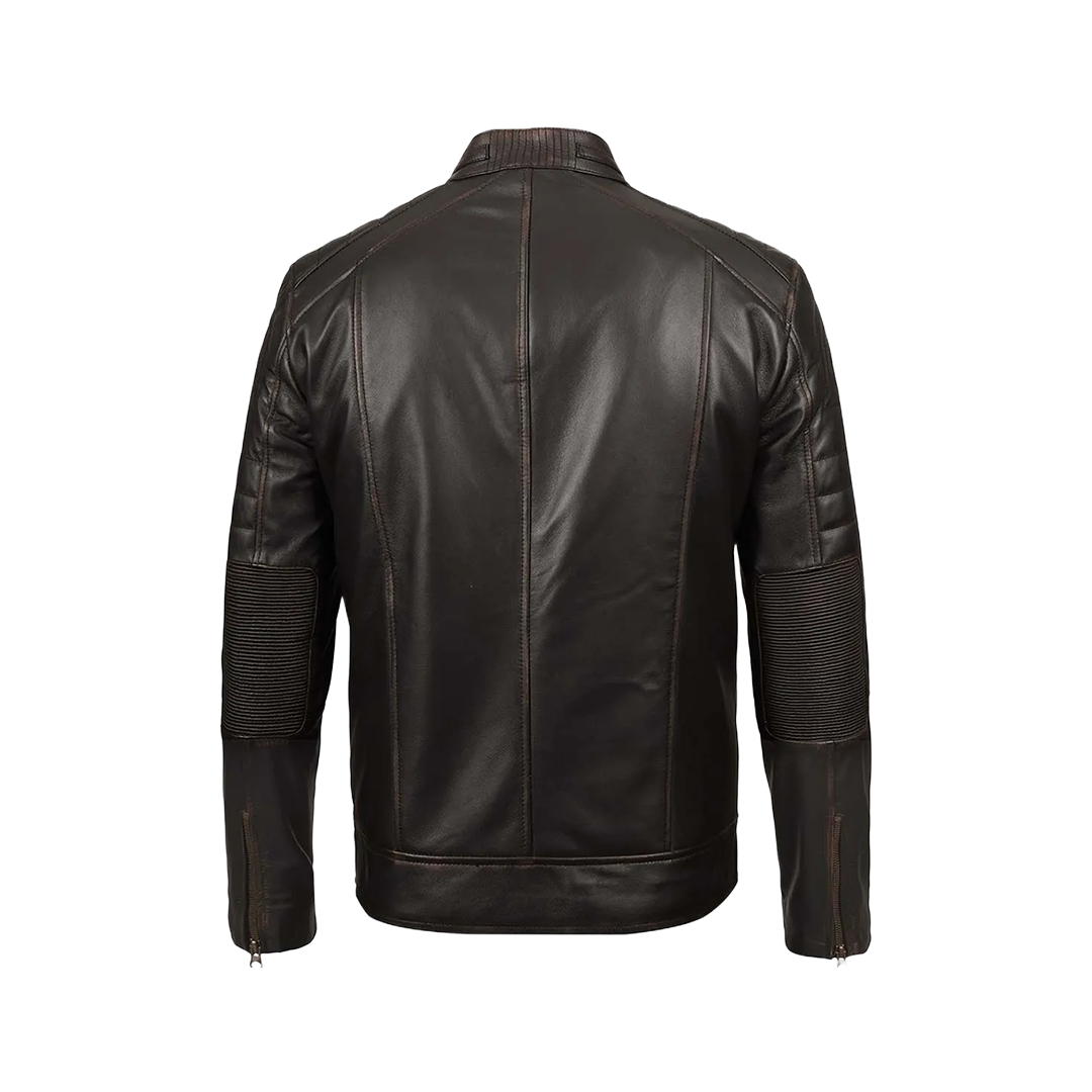 Men's Distressed Dark Brown Cafe Racer Real Leather Jacket