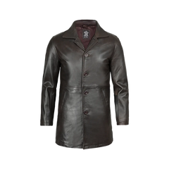 Men's Distressed Dark Brown Leather Car Coat