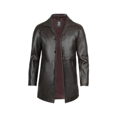 Men's Distressed Dark Brown Leather Car Coat