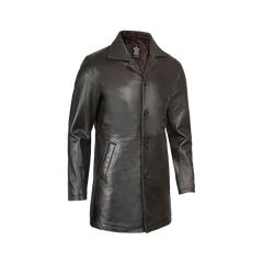 Men's Distressed Dark Brown Leather Car Coat