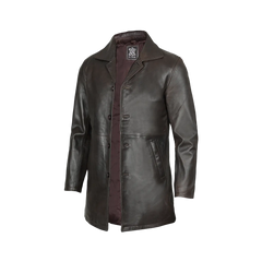 Men's Distressed Dark Brown Leather Car Coat