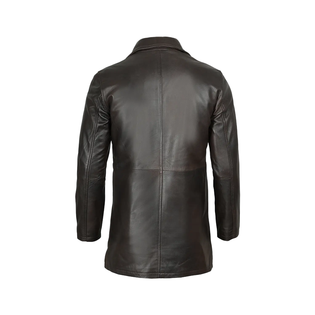 Men's Distressed Dark Brown Leather Car Coat