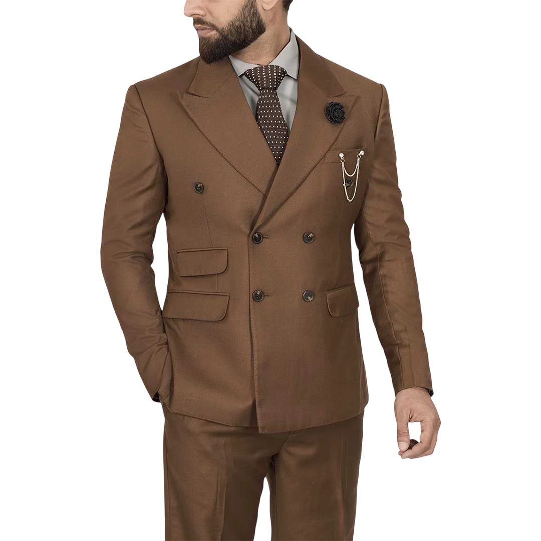 Men's Double-Breasted Brown Two-Piece Suit
