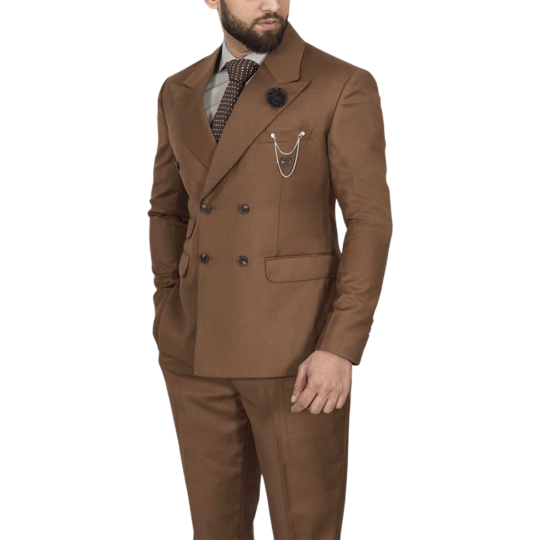 Men's Double-Breasted Brown Two-Piece Suit