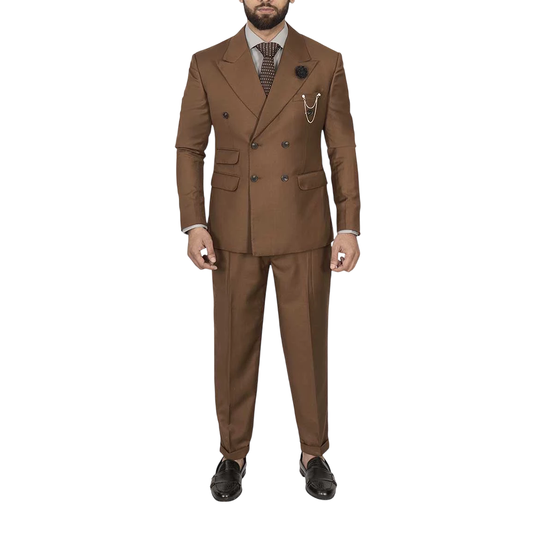 Men's Double-Breasted Brown Two-Piece Suit