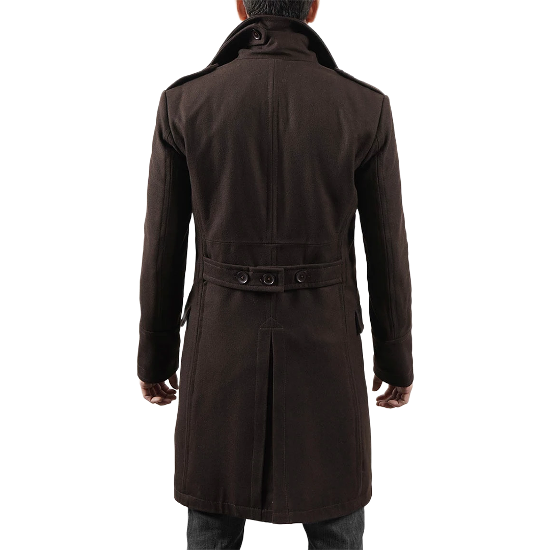 Men's Double Breasted Chocolate Brown Wool Coat