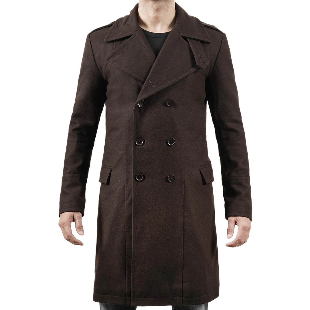 Men's Double Breasted Chocolate Brown Wool Coat