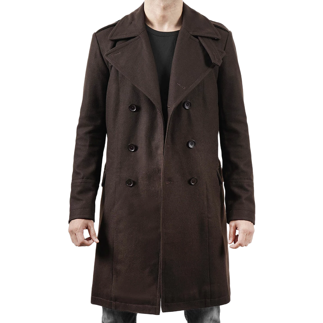 Men's Double Breasted Chocolate Brown Wool Coat