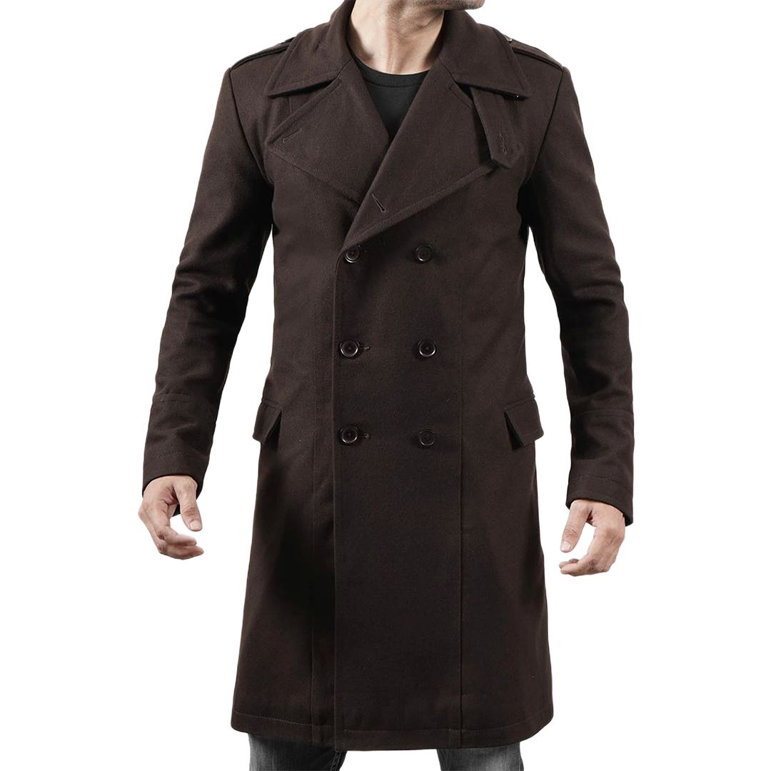 Men's Double Breasted Chocolate Brown Wool Coat