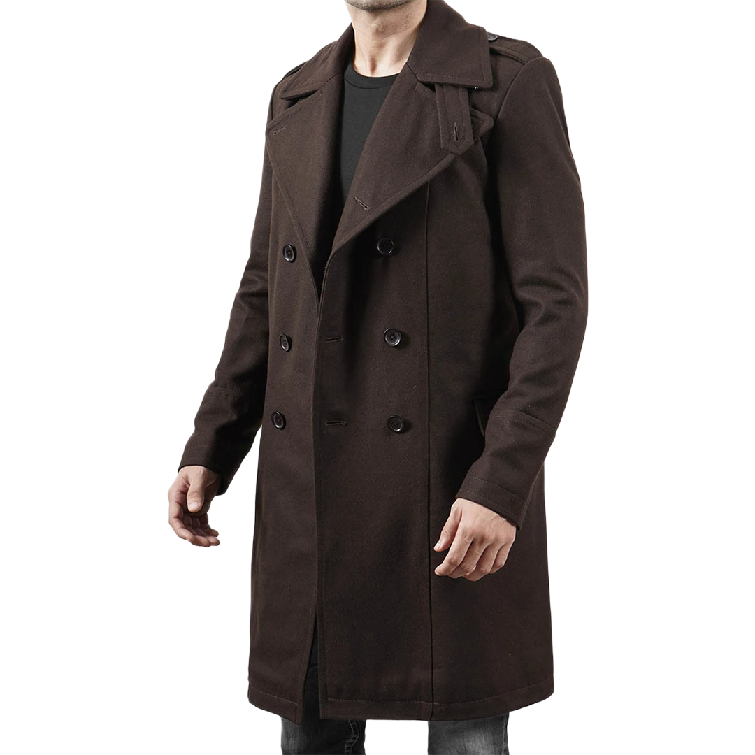 Men's Double Breasted Chocolate Brown Wool Coat