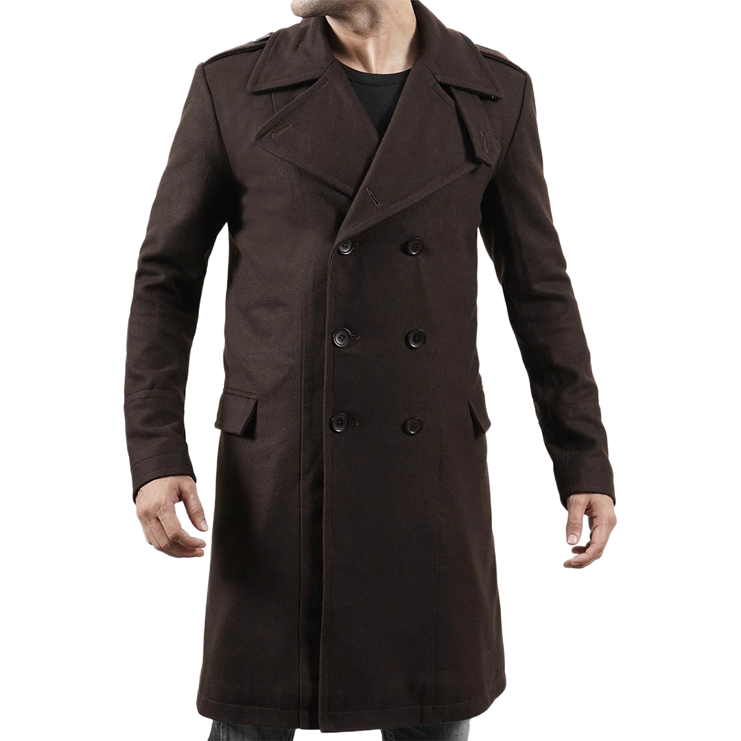 Men's Double Breasted Chocolate Brown Wool Coat