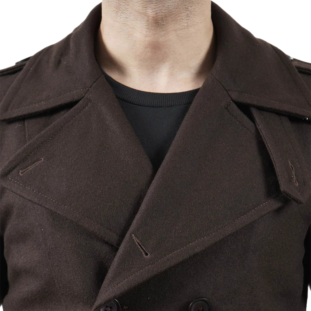 Men's Double Breasted Chocolate Brown Wool Coat