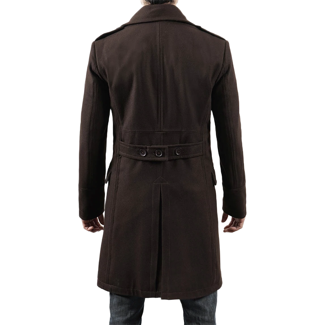 Men's Double Breasted Chocolate Brown Wool Coat