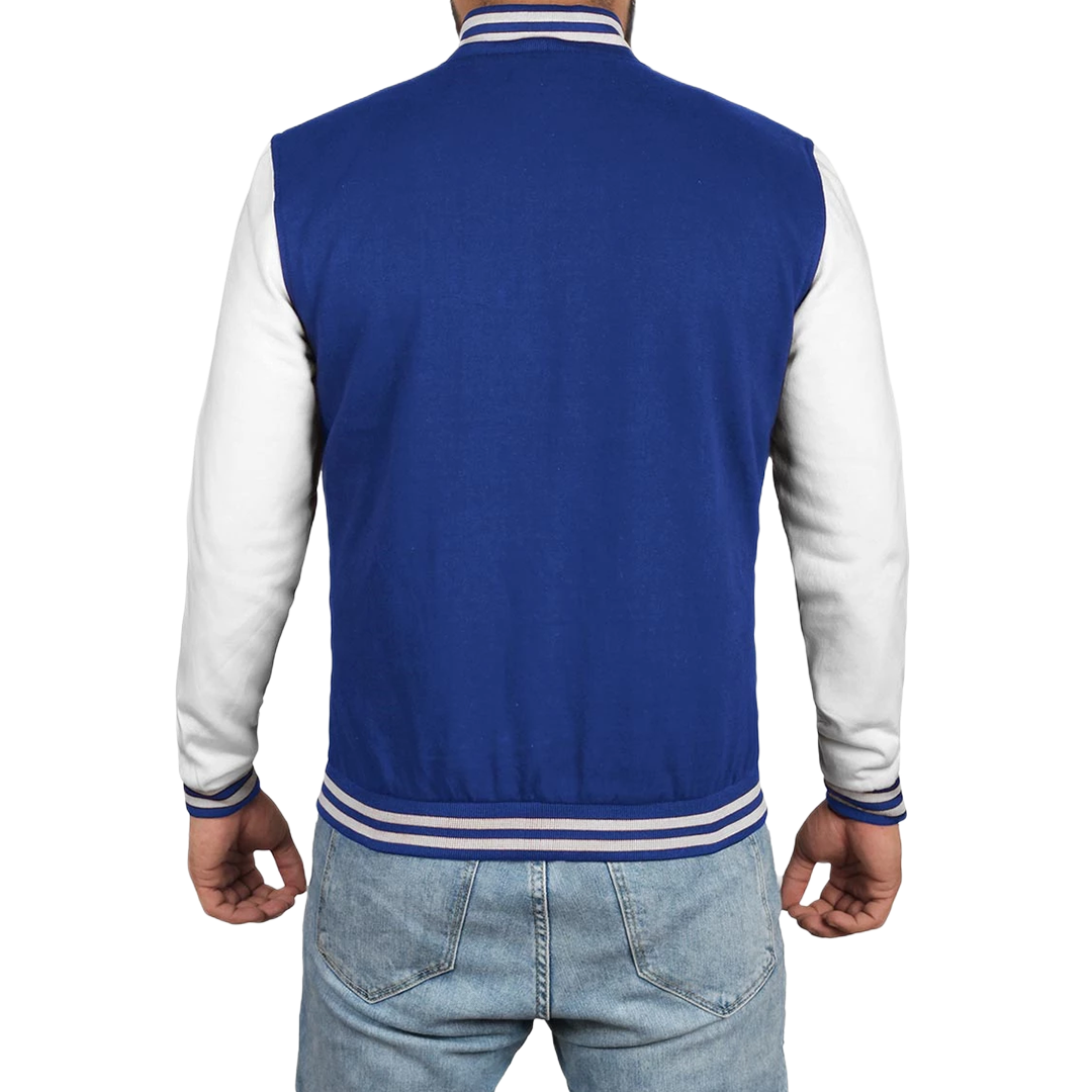 Men's Grey and Royal Blue Varsity Jacket - Letterman Style