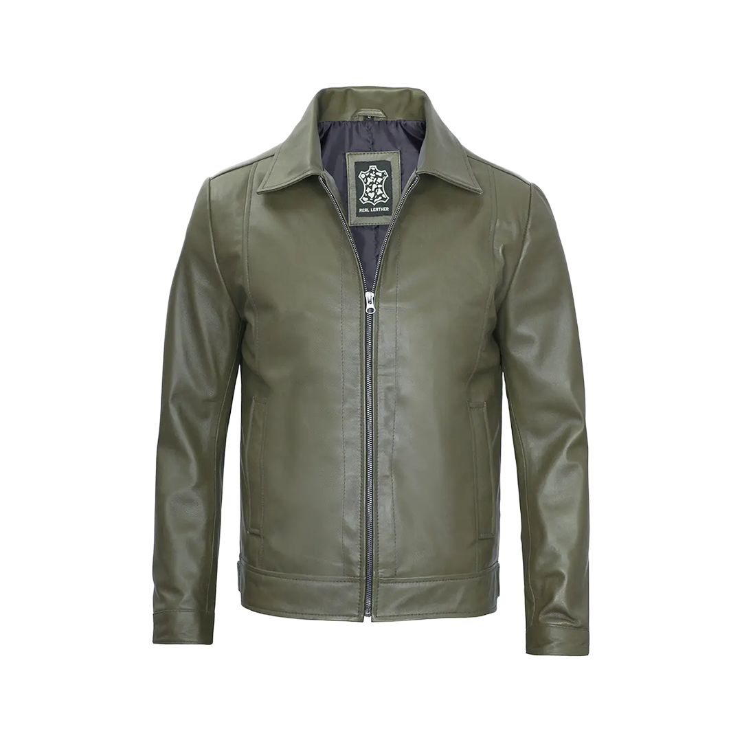 Men's Harrington Olive Green Leather Jacket