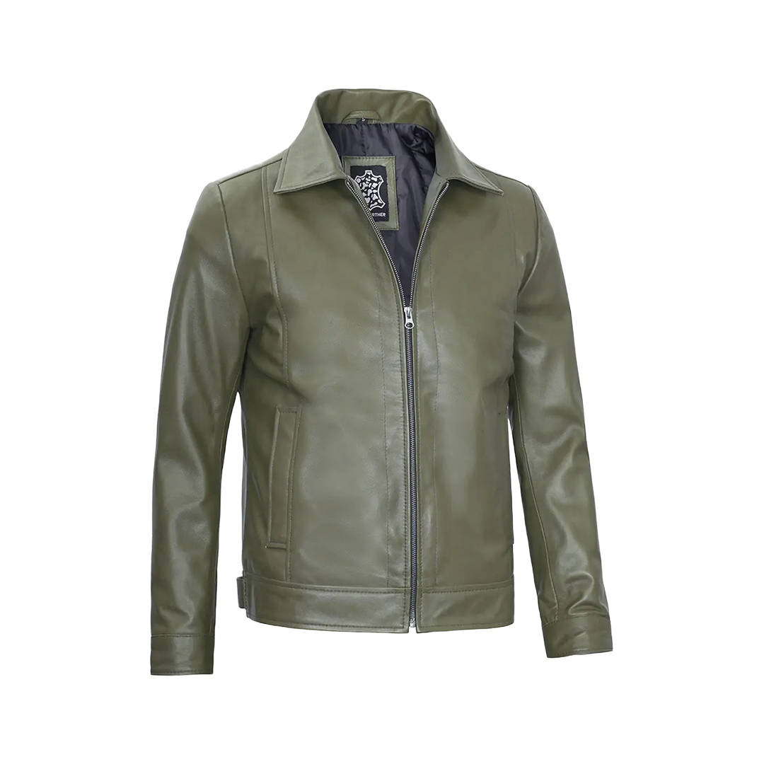 Men's Harrington Olive Green Leather Jacket