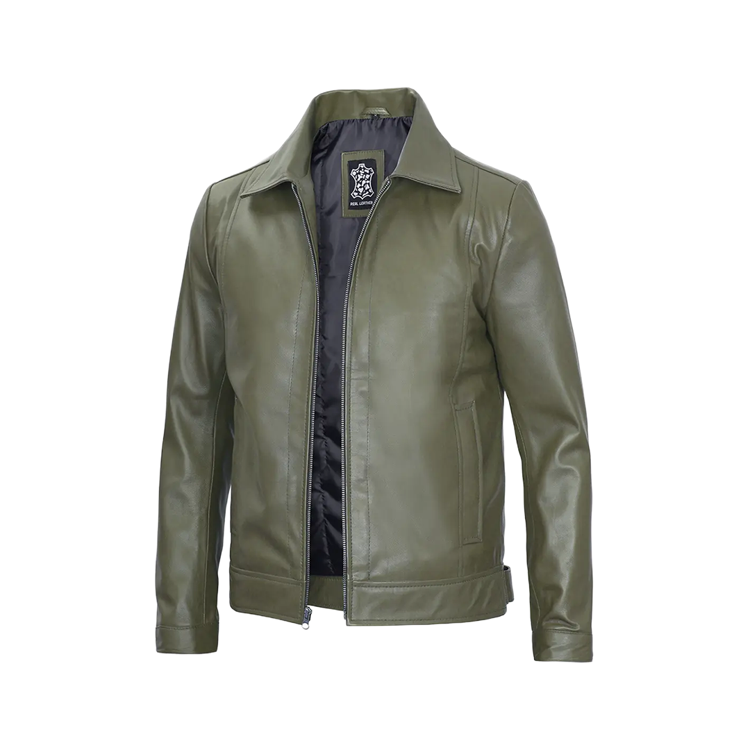 Men's Harrington Olive Green Leather Jacket