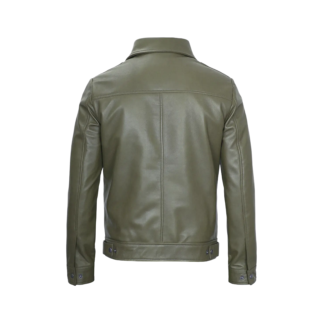 Men's Harrington Olive Green Leather Jacket