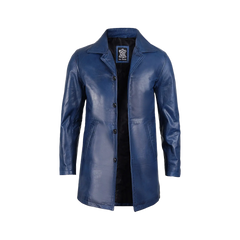 Mens' Blue Waxed Leather 3/4 Car Coat