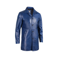 Mens' Blue Waxed Leather 3/4 Car Coat