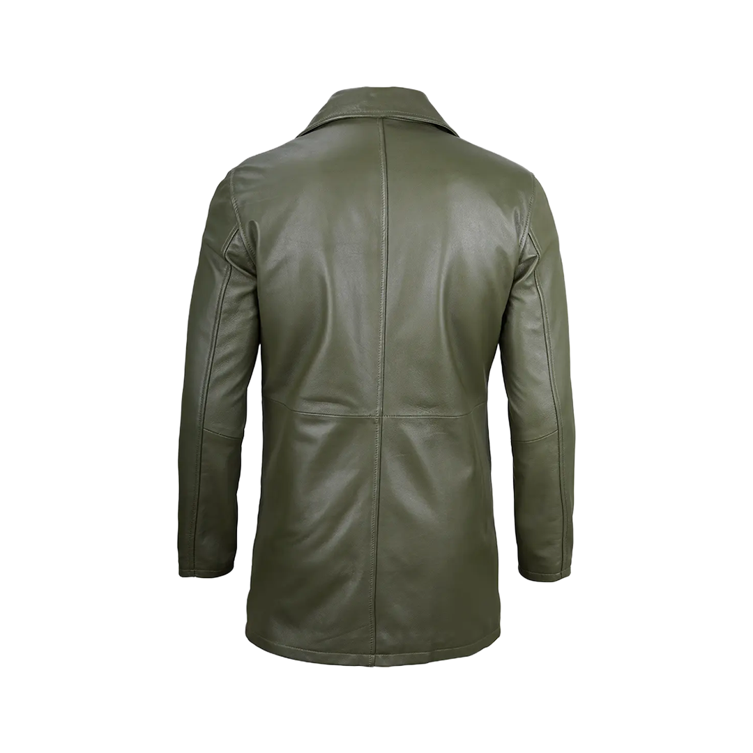 Men's Leather Military Green 3/4 Car Coat