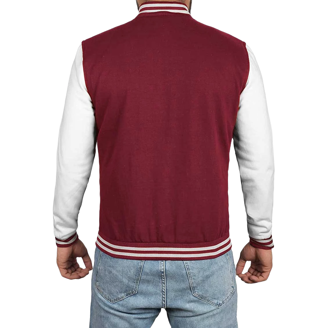 Men's Maroon and White Varsity Jacket - Letterman Bomber Style