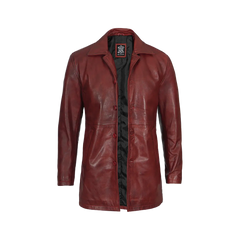 Men's Burgundy Real Lambskin Leather Car Coat