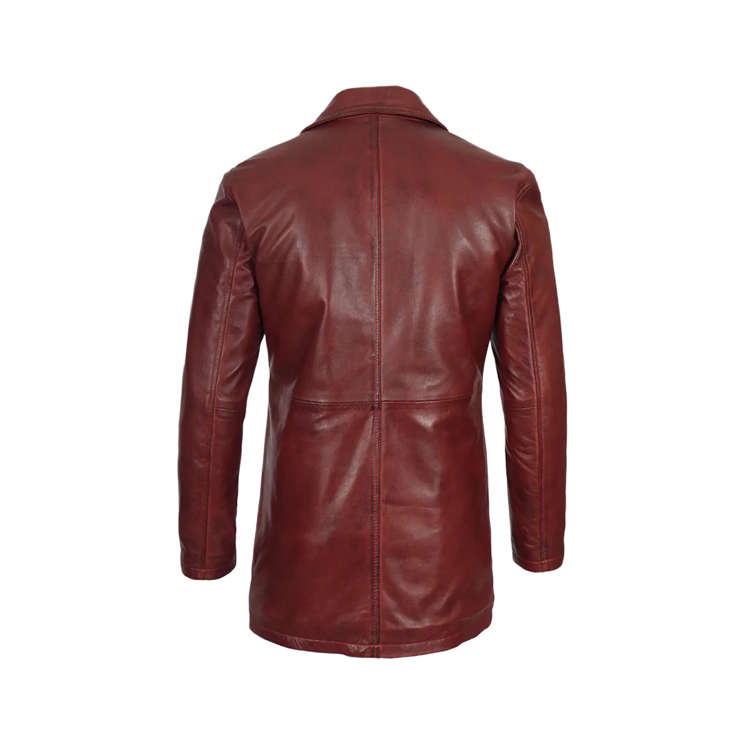 Men's Burgundy Real Lambskin Leather Car Coat