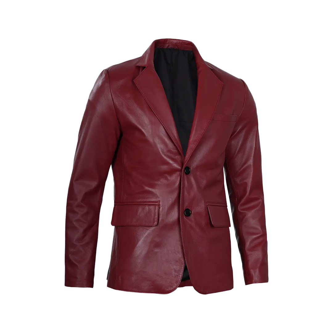 Men's Burgundy Real Leather Blazer Jacket
