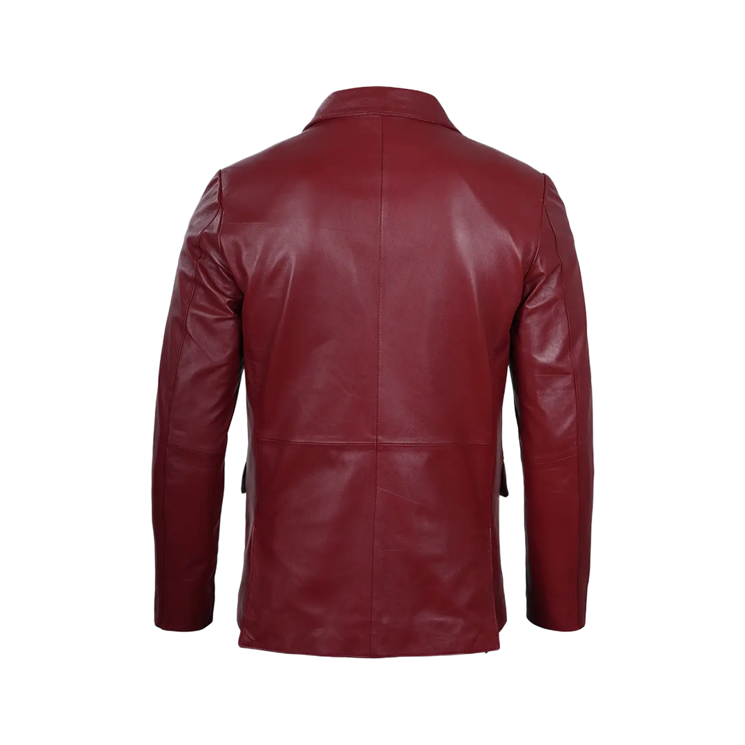 Men's Burgundy Real Leather Blazer Jacket