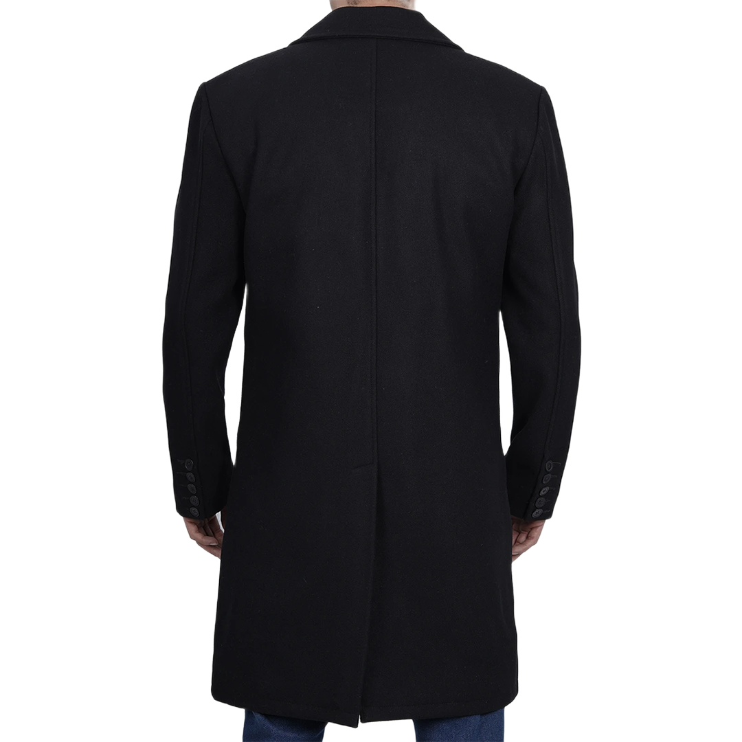 Men's Modern Fit Long Length Wool Black Topcoat