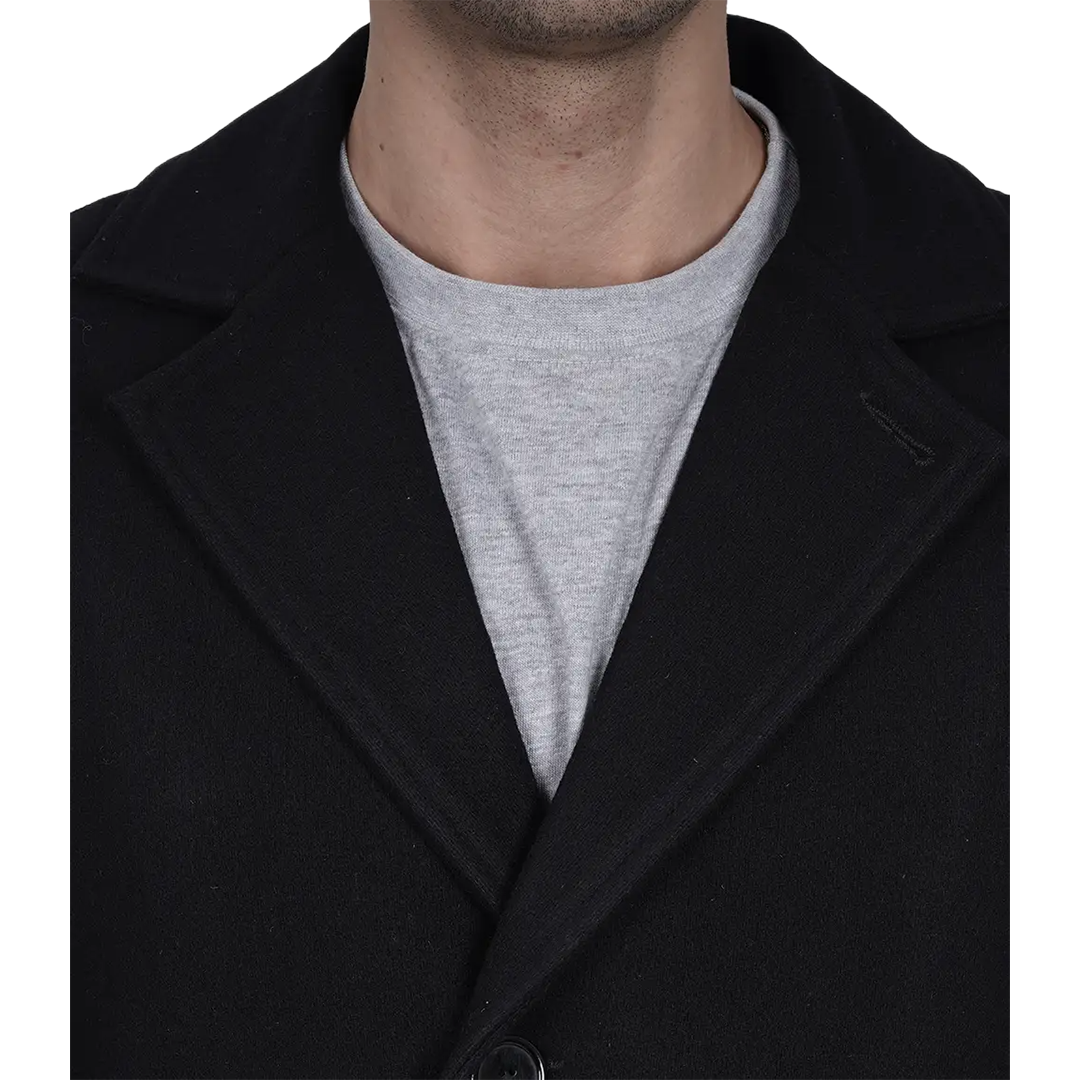 Men's Modern Fit Long Length Wool Black Topcoat