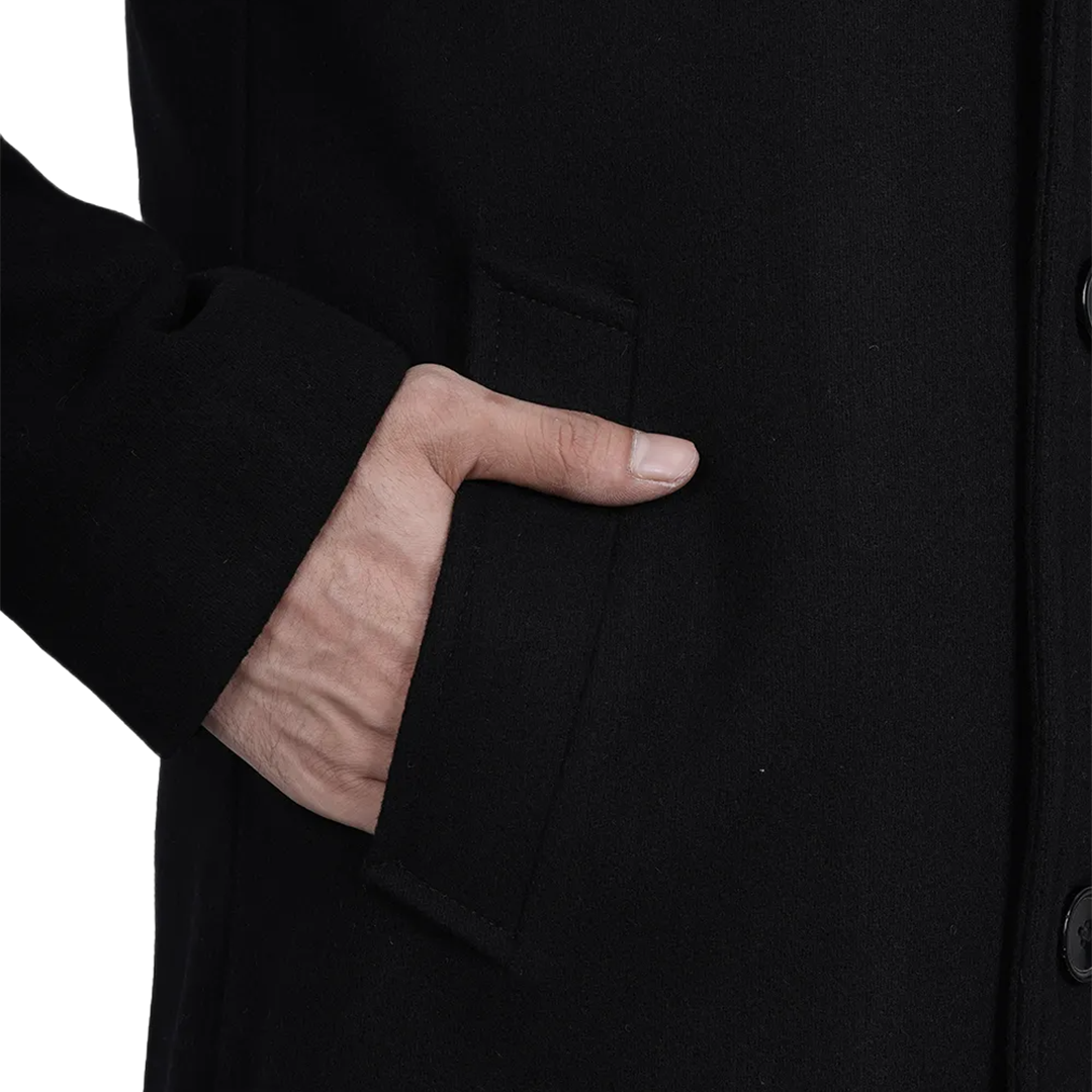 Men's Modern Fit Long Length Wool Black Topcoat