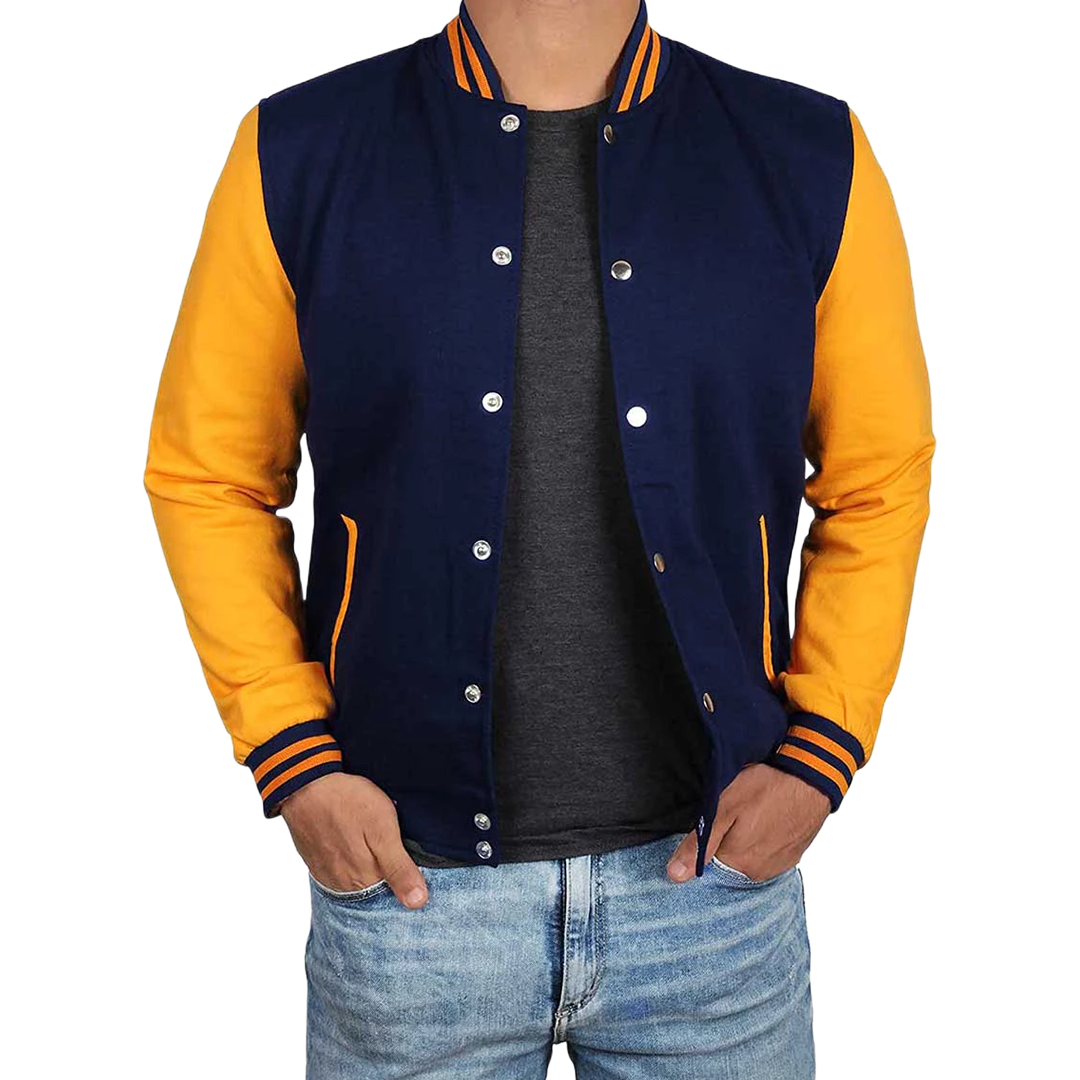 Men's Navy Blue and Yellow Varsity Jacket | Baseball Letterman